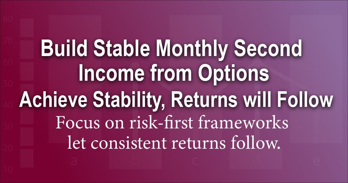 Design for building stable monthly second income from options by focusing on risk-first frameworks and consistent returns.