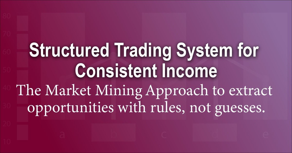 Structured trading system course banner highlighting consistent market income with the Market Mining rules‑based approach.